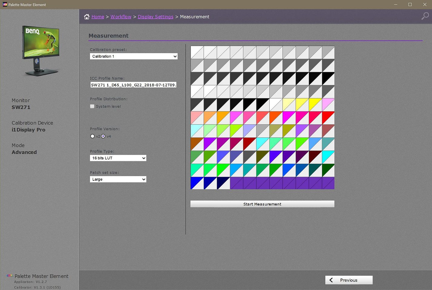 BenQ SW271 calibration settings